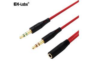 EnLabs Headphone Splitter For Computer,Braided 3.5mm 4 Position to 2 x 3 Position 3.5mm Headphone Mic Audio Y Splitter Cable,F/M - 3.5mm Smartphone Headset to PC Adapter-Red EnLabs Headphone Splitter For Computer,Braided 3.5mm 4 Position to 2 x 3 Position 3.5mm Headphone Mic Audio Y Splitter Cable,F/M - 3.5mm Smartphone Headset to PC Adapter-Red