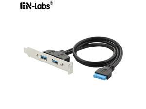 Enlabs USB 3.0 Motherboard 20-Pin Header to 2x USB 3.0 A Female Adapter Cable w/ Full Profile PCI Slot Bracket ,Black,0.5m/1.64ft