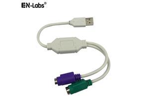 EnLabs ADUSB2PS2 USB To PS/2  (Dual PS/2) Adapter Cable Cord - USB to PS2 Converter Adapter for Keyboard Mouse -Beige - 1ft
