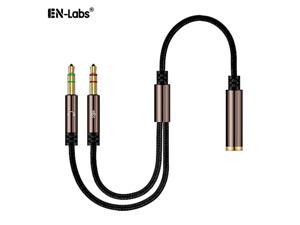 EnLabs Headphone Splitter for Computer Nylon-Braided 3.5mm Female to 2 Dual 3.5mm Male Mic Audio Y Splitter Cable - Smartphone 4-Pole Headset to PC 3 Position Audio & Microphone Adapter(1FT Coffee)