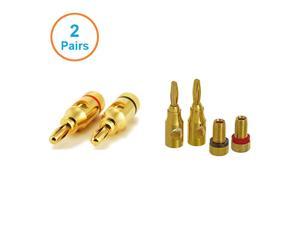 4pcs/ 2 pair High-Quality Gold Plated Musical Amplifier Speaker Cable Wire Pin Banana Plug Connector w/ Color Coded, Open Screw