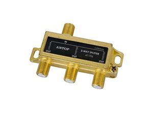antop low-loss 3 way coaxial splitter for tv antenna and satellite 18k gold-plated chassis 2ghz - 5-2050mhz all port dc power p antop low-loss 3 way coaxial splitter for tv antenna and satellite 18k gold-plated chassis 2ghz - 5-2050mhz all port dc power p