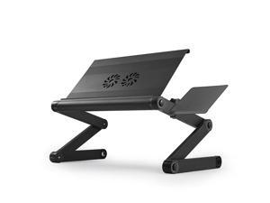 WorkEZ Cool Adjustable Laptop Cooling Stand & Lap Desk Tray for Bed Couch with 2 Fans 3 USB Ports Mouse Pad. Ergonomic aluminum height tilt angle macbook riser portable standing desk converter,Black