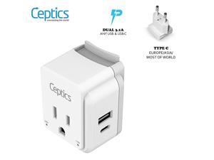 PAK-C European Travel Adapter | Type C - USB & USB-C Ports + 2 US Outlets PAK-C European Travel Adapter | Type C - USB & USB-C Ports + 2 US Outlets