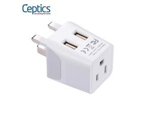 Ceptics USA to UK, Hong Kong Travel Adapter Plug With Dual USB - Type G - Ultra Compact (CTU-7) Ceptics USA to UK, Hong Kong Travel Adapter Plug With Dual USB - Type G - Ultra Compact (CTU-7)