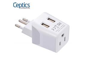 Ceptics USA to Brazil Travel Adapter Plug With Dual USB - Type N - Ultra Compact (CTU-11C) Ceptics USA to Brazil Travel Adapter Plug With Dual USB - Type N - Ultra Compact (CTU-11C)