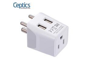 Ceptics USA to India, Africa Travel Adapter Plug With Dual USB - Type D - Ultra Compact (CTU-10) Ceptics USA to India, Africa Travel Adapter Plug With Dual USB - Type D - Ultra Compact (CTU-10)