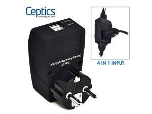 Ceptics 2 USB Europe, Germany, France Schuko Travel Adapter 4 in 1 Power Plug (Type E/F), Universal Socket accepts Plugs from any country, Perfect for Cell Phones, Laptops, Chargers & More (GP4-9) Ceptics 2 USB Europe, Germany, France Schuko Travel Adapter 4 in 1 Power Plug (Type E/F), Universal Socket accepts Plugs from any country, Perfect for Cell Phones, Laptops, Chargers & More (GP4-9)