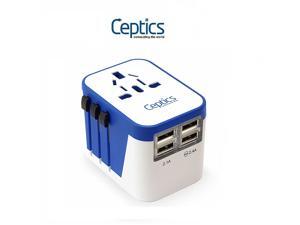 Ceptics Travel Adapter Plug World Power W/ 4 USB Ports - Charge Cell Phones, Smart Watches, iPhones All over the World - For International Europe, China, UK, UAE, Australia - Type A, C, G, I (UP-9KU) Ceptics Travel Adapter Plug World Power W/ 4 USB Ports - Charge Cell Phones, Smart Watches, iPhones All over the World - For International Europe, China, UK, UAE, Australia - Type A, C, G, I (UP-9KU)