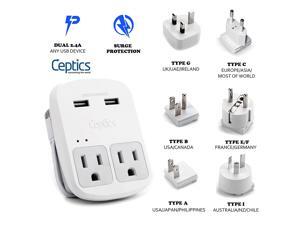Ceptics World Travel Adapter Kit - Dual USB + 2 US Outlets, Surge Protection, Plugs for Europe, UK, China, Australia, Japan - Perfect for Laptop, Cell Phones, Cameras - Safe ETL Tested (WPS-2B+) Ceptics World Travel Adapter Kit - Dual USB + 2 US Outlets, Surge Protection, Plugs for Europe, UK, China, Australia, Japan - Perfect for Laptop, Cell Phones, Cameras - Safe ETL Tested (WPS-2B+)