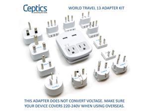 International Plug Adapter Kit, Ceptics World Safest Grounded 13 Adaptor Set Dual USB Ports - Travel Anywhere - Business Use - Perfect for Laptops, Cell Phones, Charger - Surge Protection (WPS-2B-All) International Plug Adapter Kit, Ceptics World Safest Grounded 13 Adaptor Set Dual USB Ports - Travel Anywhere - Business Use - Perfect for Laptops, Cell Phones, Charger - Surge Protection (WPS-2B-All)