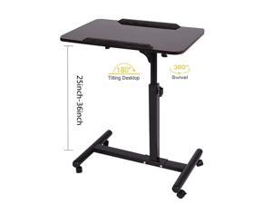 Qwork Mobile Laptop Desk Cart Projector Stand Overbed Table Height and Angel Adjustable 360° Swivel and 180° Tilt Spliting Laptop Stand Table Hospital Bed Desk (Black Walnut)