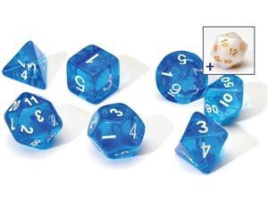 7ct Dice Set Transparent Resin Blue & White Role Playing Table Top Sirius 7ct Dice Set Transparent Resin Blue & White Role Playing Table Top Sirius