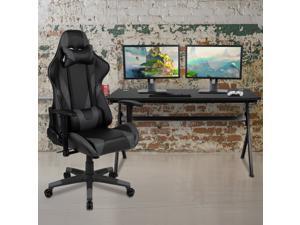 Gaming Desk and Gray/Black Reclining Gaming Chair Set /Cup Holder/Headphone Hook/Removable Mouse Pad Top - Wire Management Gaming Desk and Gray/Black Reclining Gaming Chair Set /Cup Holder/Headphone Hook/Removable Mouse Pad Top - Wire Management