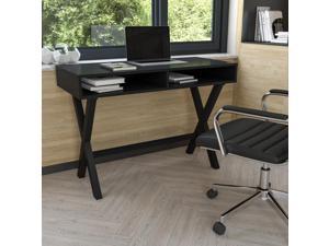 Home Office Writing Computer Desk with Open Storage Compartments - Bedroom Desk for Writing and Work, Black
