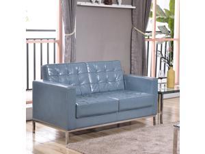 HERCULES Lacey Series Contemporary Gray Leather Loveseat with Stainless Steel Frame