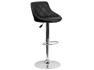 Contemporary Black Vinyl Bucket Seat Adjustable Height Barstool with Diamond Pattern Back and Chrome Base