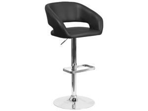 Contemporary Mid-Back White Vinyl Adjustable Height Barstool w/Chrome Base 