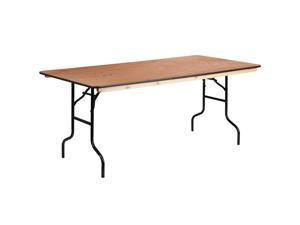 6-Foot Rectangular Wood Folding Banquet Table with Clear Coated Finished Top