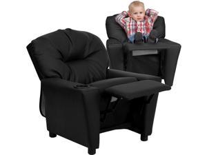 Contemporary Black LeatherSoft Kids Recliner with Cup Holder