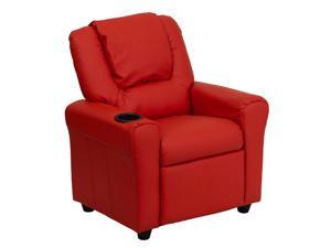 Contemporary Red Vinyl Kids Recliner with Cup Holder and Headrest Contemporary Red Vinyl Kids Recliner with Cup Holder and Headrest