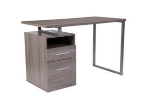 Harwood Light Ash Wood Grain Finish Computer Desk with Two Drawers and Silver Metal Frame Harwood Light Ash Wood Grain Finish Computer Desk with Two Drawers and Silver Metal Frame