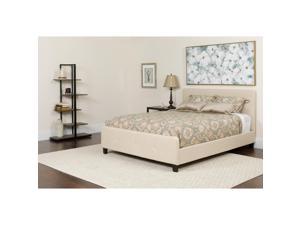Tribeca Queen Size Tufted Upholstered Platform Bed in Beige Fabric with Pocket Spring Mattress
