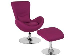 Egg Series Magenta Fabric Side Reception Chair with Ottoman