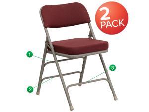 2 Pack HERCULES Series Premium Curved Triple Braced & Double Hinged Burgundy Fabric Metal Folding Chair