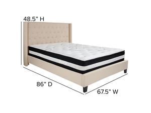 Riverdale Queen Size Tufted Upholstered Platform Bed in Beige Fabric with Pocket Spring Mattress