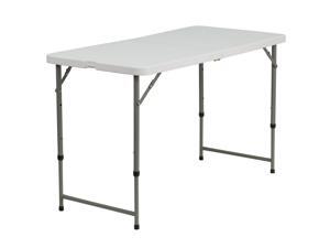 4-Foot Height Adjustable Bi-Fold Granite White Plastic Folding Table 4-Foot Height Adjustable Bi-Fold Granite White Plastic Folding Table
