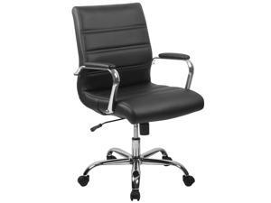 Mid-Back Black Leather Executive Swivel Chair with Chrome Base and Arms Mid-Back Black Leather Executive Swivel Chair with Chrome Base and Arms
