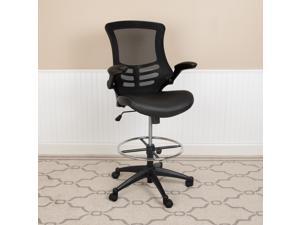 Mid-Back Black Mesh Ergonomic Drafting Chair with LeatherSoft Seat, Adjustable Foot Ring and Flip-Up Arms Mid-Back Black Mesh Ergonomic Drafting Chair with LeatherSoft Seat, Adjustable Foot Ring and Flip-Up Arms