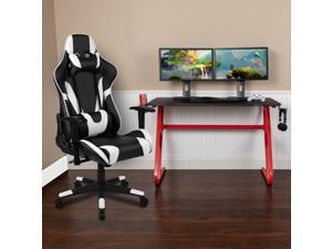 Red Gaming Desk and Black Reclining Gaming Chair Set with Cup Holder and Headphone Hook