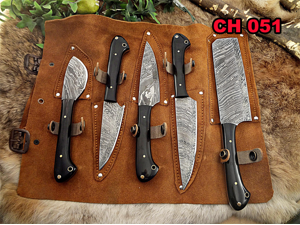 5 Pieces Black Damascus steel Hammered kitchen knife set, Custom made hand  forged Damascus steel Kitchen knives with Goat suede Leather Roll bag,  Overall 53 inches Long Hammered Damascus sharp knives 