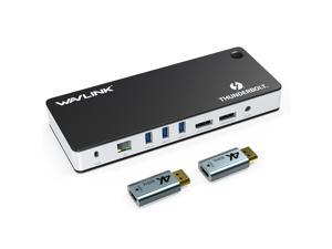 Wavlink Thunderbolt 3 USB-C 8K Docking Station Dual 4K Docking Station 60W Charging Dual DisplayPort 1.4 USB-C 3.1, 2 xUSB 3.1, 2 xUSB 3.0, Gigabit Ethernet, Audio, 2xDP to HDMI Adapter for Mac&Window