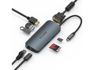 WAVLINK USB C Hub 65W Charger, USB 3.0 Hub Powered Mini Dock for Laptop, 4K@30Hz HDMI, 1080P VGA, Gigabit Ethernet, SD/TF Card Reader, 2xUSB 3.0, 1xUSB C Charging for Mac, Windows, Chrome OS, Linux