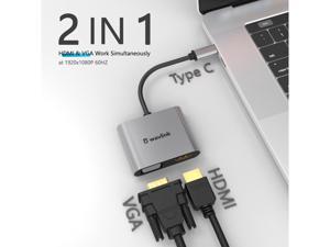 Wavlink USB-C/Type-C to HDMI VGA Alumium Adapter, Thunderbolt 3 Compatible, Type C to Dual VGA HDMI Splitter Converter, Plug & Play for Mac OS, iPad OS, Windows, Android, and Linux systems