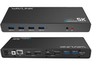 Universal 5K USB Laptop Docking Station,For Both USB C/A, USB 3.0 4K@60Hz Dual Video Docking Station 2 X HDMI, 2 x DisplayPort, Gigabit Ethernet, 6 x USB 3.0, Audio, Mic, For Windows & Mac