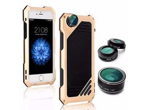 For iPhone 7 Plus Camera Lens Kit, 3 in 1 198° Fisheye Lens + 15X Macro Lens + Wide Angle Lens with IP54 Dustproof Shockproof Aluminum Case, Built-in Screen Protector 5.5 Inch