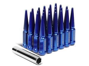 DNA Motoring LN-ZTL-9056-BL For 99+ Acura Chevy Ford Jeep Honda Blue Steel M14 x 1.5 24 Pcs 112mm Tall Conical Seat Wheels Cloes End Lug Nut Set w/Adapter