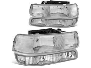 DNA Motoring HL-OH-CS99-4P-CH-CL1 For 1999 to 2006 Chevy Silverado Tahoe 4Pcs Headlight + Bumper Lamps Chrome Housing - GMT800 00 01 02 03 04 05 Left + Right