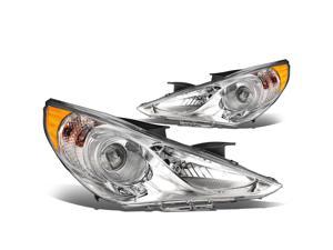 DNA Motoring HL-OH-HSON11-CH-AM For 2011 to 2014 Sonata Pair Projector Headlight Chrome Housing Amber Corner Headlamps 12 13 Left + Right
