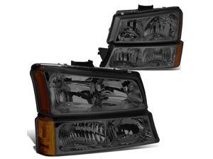 DNA Motoring HL-OH-CS03-4P-SM-AM For 2003 to 2006 Chevy Silverado Avalanche 4Pcs Headlight+Bumper Lamp Smoked Housing Amber Corner 1 Gen 04 05 Left + Right