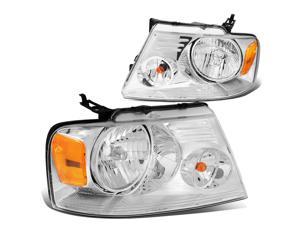 DNA Motoring HL-OH-F1504-CH-AM For 2004 to 2008 Ford F150 11th Gen Chrome Housing Amber Corner Headlight Headlamp 05 06 07 Left + Right