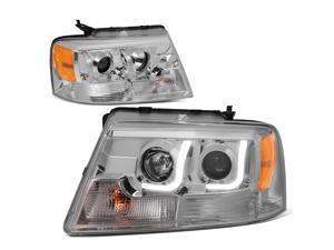 For 04-08 Ford F150 Pair of Chrome Housing Amber Corner 3D LED Halo U-Bar DRL Projector Headlights 05 06 07