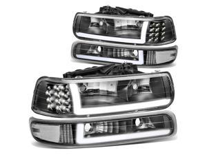 DNA Motoring HL-LB-CSIL99-BK-CL1 For 1999 to 2002 Chevy Silverado 2000 to 2006 Suburban 1500 2500 Tahoe LED DRL Headlight Bumper Signal Lamps Black/Clear 01 03 04 05