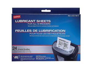 Staples Shredder Lubricating Sheets 24/pk TR36395CC Staples Shredder Lubricating Sheets 24/pk TR36395CC