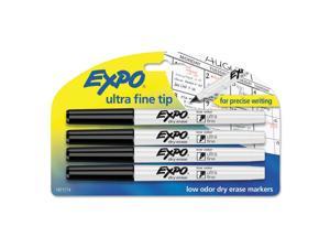 Low-Odor Dry-Erase Marker, Ultra Fine Point, Black, 4/pack