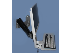 SDS iMount 4.0 Adjustable VESA Monitor & Keyboard Wall Mount System with Tilt & Fold-up, White, Small Foot Print, Workstation, Mounts Direct to Wall, Arm Not Included, 7 x 26 Inch Tray